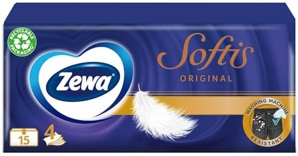 Хусточки паперові Zewa Softis Standard 4 шари, 10 шт х 15 уп