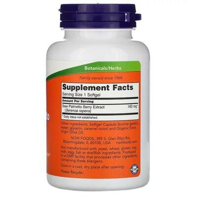 Со Пальметто екстракт NOW Saw Palmetto Extract 160 мг м'які капсули №240