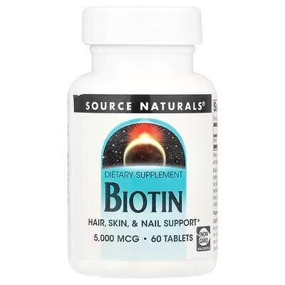Біотин Source Naturals Biotin 5000 мкг, 60 таблеток