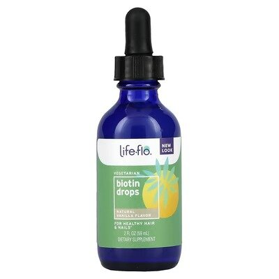 Біотин + Д3 Life Flo Biotin 10000 мкг + D3 200 МО натуральна ваніль краплі, 59 мл