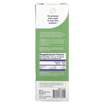 Біотин + Д3 Life Flo Biotin 10000 мкг + D3 200 МО натуральна ваніль краплі, 59 мл