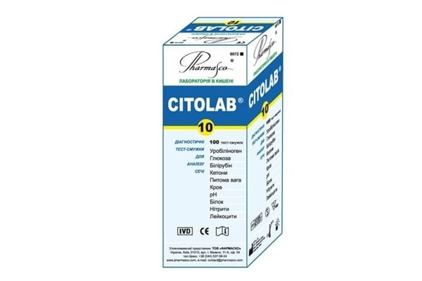 Тест-смужка Citolab 10 для аналізу сечі, 100 штук