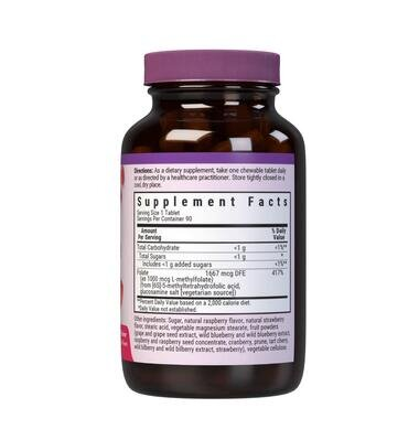 Метилфолат (B9) 1000 мкг Bluebonnet Nutrition Earth Sweet Chewables, смак малини, жувальні таблетки №90