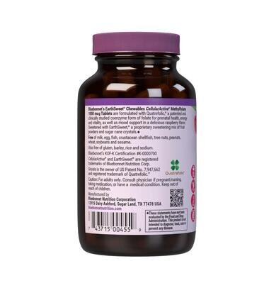 Метилфолат (B9) 1000 мкг Bluebonnet Nutrition Earth Sweet Chewables, смак малини, жувальні таблетки №90