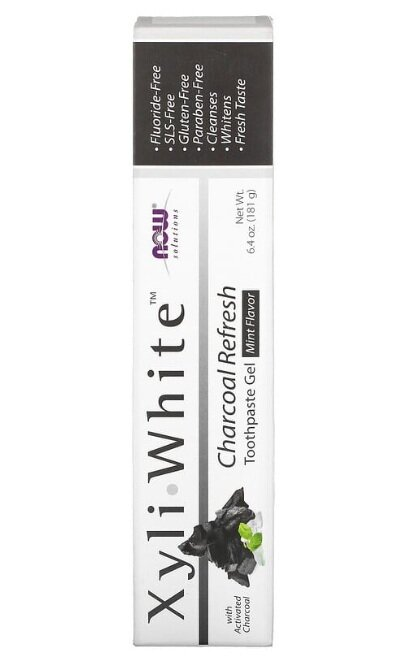 Зубна гель-паста Now Solutions Xyli White з деревним вугіллям м'ята, 181 г