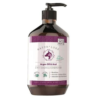 Шампунь-кондиціонер M-Pets Natur'Luxe Argan Oil&Acai 2 in 1 для собак з аргановою олією та асаї 2 в 1, 500 мл
