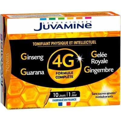 Дієтична добавка Juvamine Тонус 4G женьшень + маточне молочко + гуарана + імбир ампули по 10 мл №10