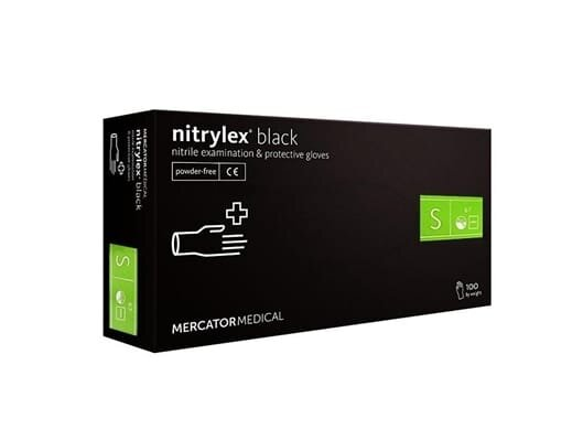 Рукавички оглядові Mercator Medical Nitrylex PF BLACK нітрилові неопудрені, розмір S, нестерильні, чорні, 1 пара