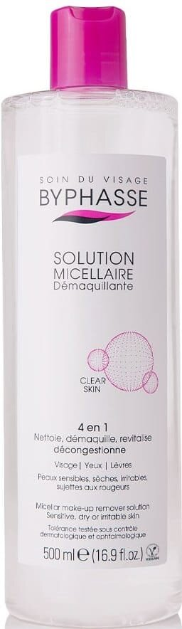 Міцелярна вода Byphasse Make-up Remover для очищення обличчя для сухої, чутливої та інтолерантної шкіри, 500 мл