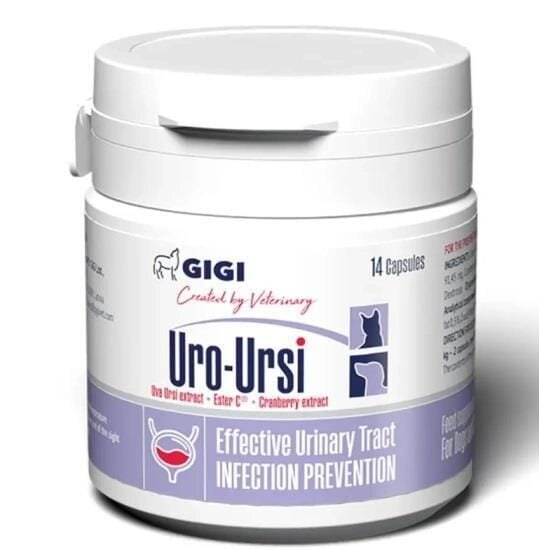 Уро-урсі GiGi Uro-Ursi для профілактики сечокам'яної хвороби та циститів для котів та собак, 14 капсул