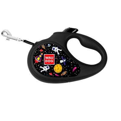 Повідець-рулетка для собак Collar WAUDOG R-leash, до 25 кг, світловідбивна стрічка, розмір М, малюнок NASA, 5 м
