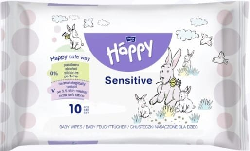 Серветки вологі Bella Baby Happy Sensetive дитячі, 10 шт