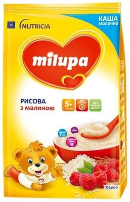 Каша молочна Milupa рисова з малиною для дітей з 5 місяців, 210 г