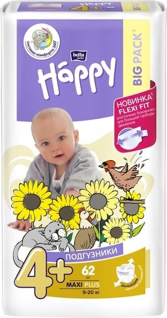 Підгузки Bella Baby Happy Maxi Plus, розмір 4+, 9-20 кг, 62 шт