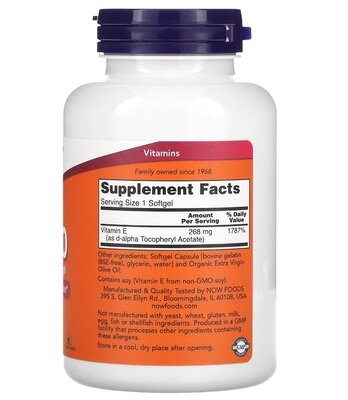 Вітамін Е NOW Vitamin E-400 D-Alpha Tocopheryl м'які капсули №250