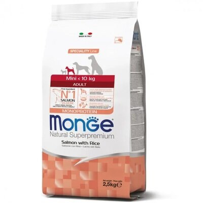 Корм сухий Monge Dog Mini Adult для дорослих собак маленьких порід лосось з рисом, 2,5 кг