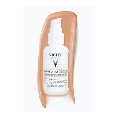 Флюїд сонцезахисний Vichy Capital Soleil UV-Age Daily SPF 50+ проти ознак фотостаріння шкіри обличчя з універсальним тонуючим пігментом, 40 мл