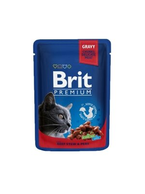 Корм вологий для кішок Brit premium Pouches with beef stew and peas ягід з яловичини, 100 г