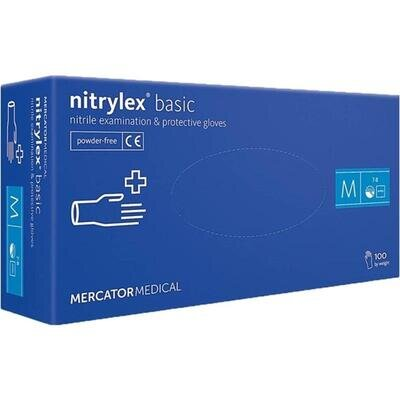 Рукавички оглядові Mercator Medical Nitrylex basic нітрилові неопудрені, розмір M, нестерильні, сині, 100 штук