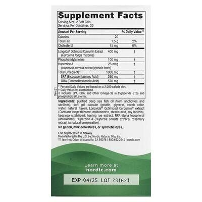 Омега-3+ Куркумін Nordic Naturals Omega Memory with Curcumin 1000 мг/400 мг, 60 капсул