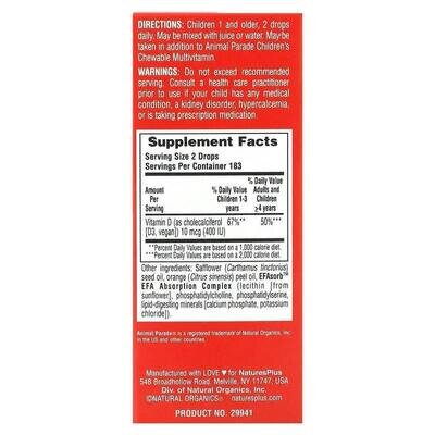 Вітамін Д3 Nature's Plus Vitamin D3 400 МО краплі, апельсин, 10 мл