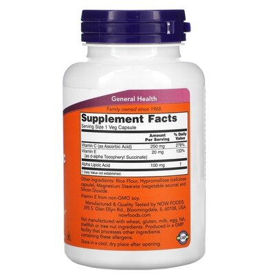 Альфа-ліпоєва кислота NOW Alpha Lipoic Acid 100 мг вег. капсули №120