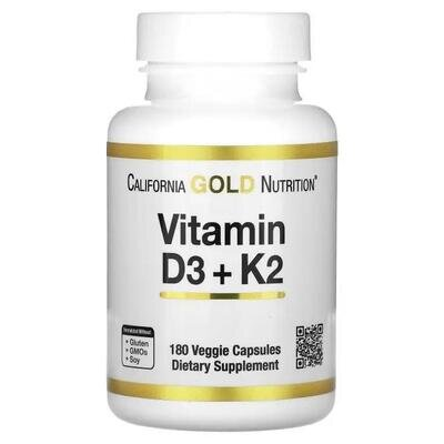 Вітамін D3 + K2 California Gold Nutrition Vitamin D3 + K2 веганські капсули №180