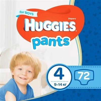 Підгузки-трусики Huggies Pants дитячі, для хлопчиків, розмір 4, 9-14 кг, J-pack, 2 х 36 шт