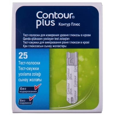 Тест-смужки Contour plus для глюкометра, 25 штук