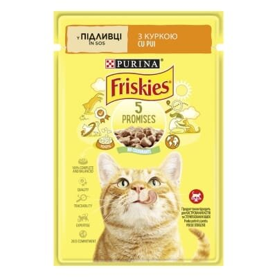 Корм вологий для кішок Purina Friskies шматочки в соусі з куркою, 85 г