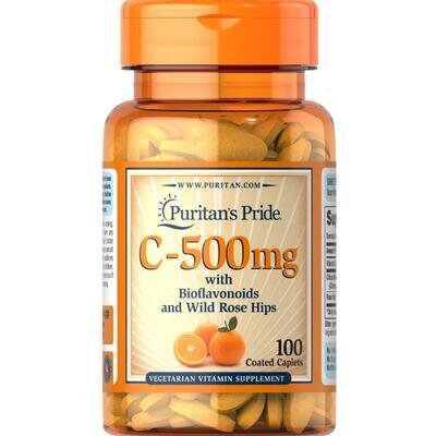 Вітамін С Puritan's Pride Vitamin C-500 with Protective Bioflavonoids and Wild Rose Hips, 100 каплет