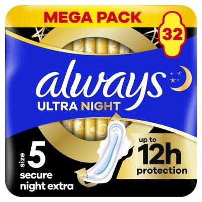 Прокладки гігієнічні Always Ultra Secure Night Extra, 7 крапель, 5 розмір, 32 шт