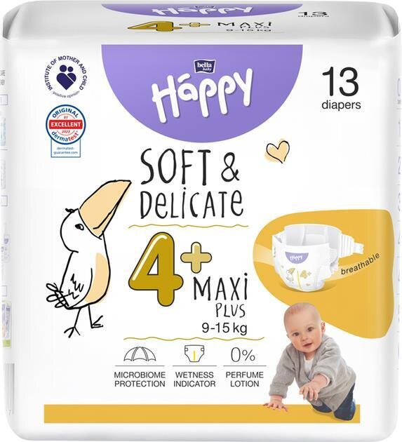 Підгузки Bella Baby Happy Soft & Delicate Maxi Plus, розмір 4+, 9-15 кг, 13 шт