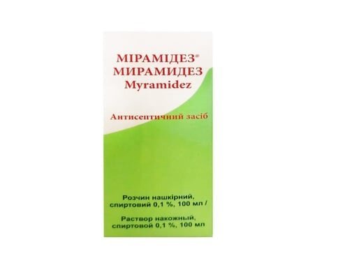 Мірамідез розчин н/ш, спирт. 0.1 % по 100 мл у флак.