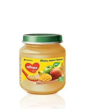 Пюре фруктове Milupa Яблуко, манго і банан для дітей з 6 місяців, 125 г