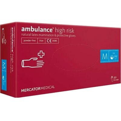 Рукавички оглядові Mercator Ambulance High Risk латексні непудровані, розмір M, нестерильні сині, 50 штук
