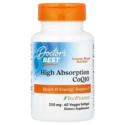 Коензим Q10 200 мг та біоперин Doctor's Best High Absorption CoQ10 with BioPerine, 60 вегетаріанських м'яких капсул