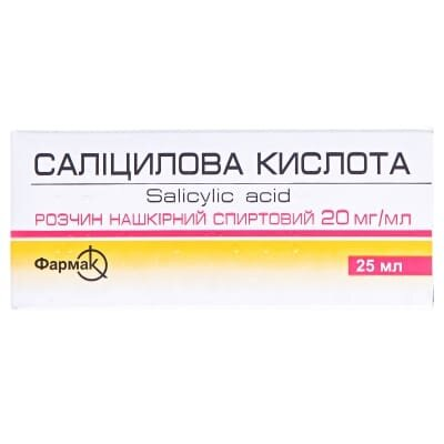 Саліцилова кислота розчин н/ш, спирт. 2 % по 25 мл у флак.