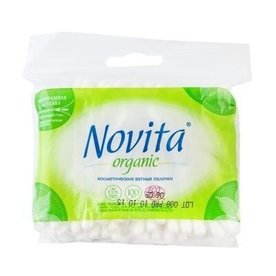 Ватні палички Novita Organic в пакеті, 100 штук