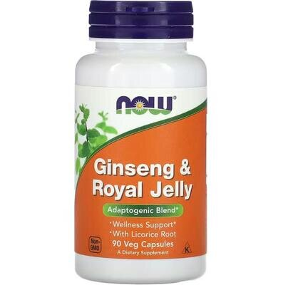 Женьшень та маточне молочко NOW Ginseng & Royal Jelly вег. капсули №90