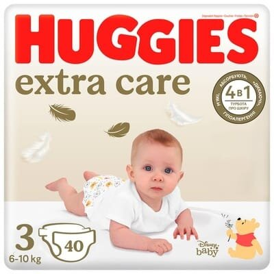 Підгузки Huggies Extra Care дитячі, розмір 3, 6-10 кг, 40 шт