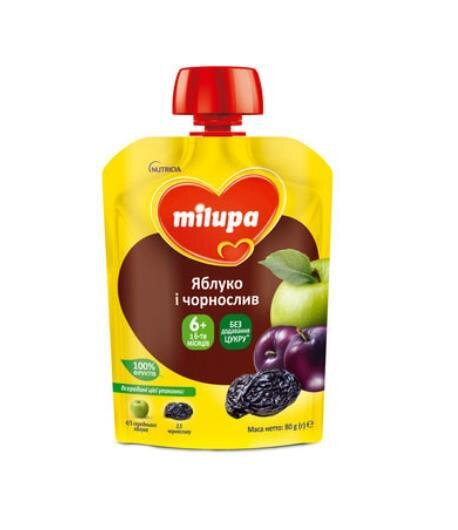 Пюре фруктове Milupa Яблуко, Чорнослив для дітей з 6 місяців, 80 г