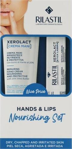 Набір Rilastil Xerolact Крем для рук відновлюючий захисний 30 мл + Помада для губ Відновлення та захист 4,8 мл