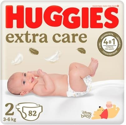 Підгузки Huggies Extra Care дитячі, розмір 2, 3-6 кг, 82 шт