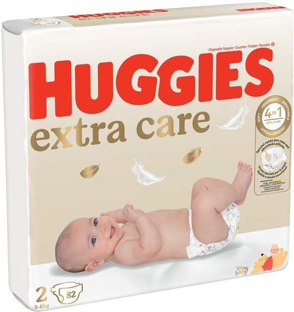Підгузки Huggies Extra Care дитячі, розмір 2, 3-6 кг, 82 шт