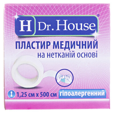Пластир медичний Dr. House на нетканій основі, 1,25 см х 500 см, в картонній упаковці,1 штука