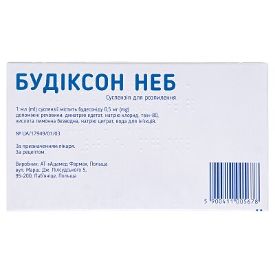 Будіксон Неб суспензія д/розпил. 0.5 мг/мл по 2 мл №20 (5х4) у конт.