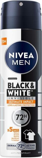 Дезодорант-антиперспірант спрей Nivea Men Black & White Invisible Ultimate Impact Чорне та Біле невидимий 72h (85388), 150 мл