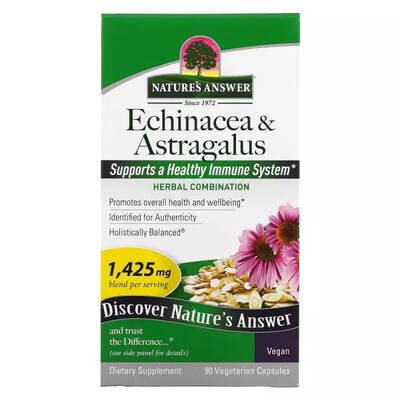 Ехінацея та астрагал Nature's Answer Echinacea & Astragalus, 90 вегетаріанських капсул