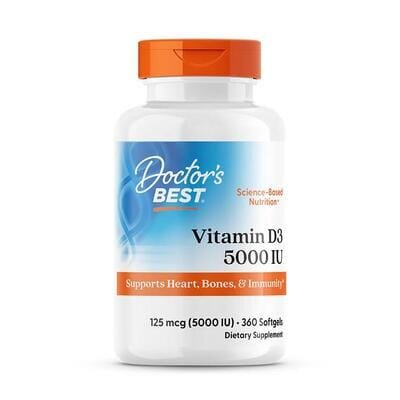 Вітамін D3 5000IU Doctor's Best Vitamin D3, 360 желатинових капсул